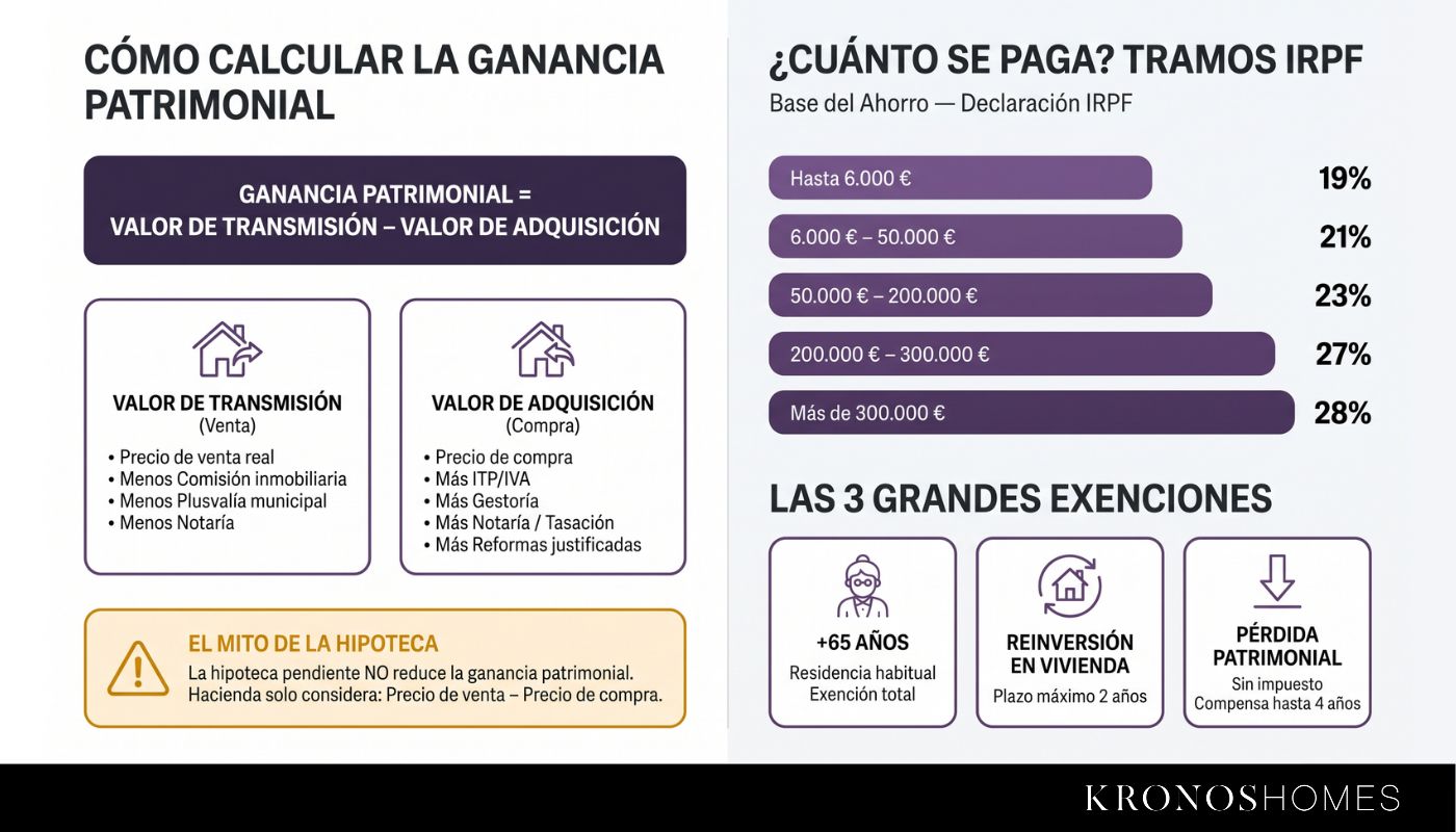 Infografía sobre el cálculo de la ganancia patrimonial