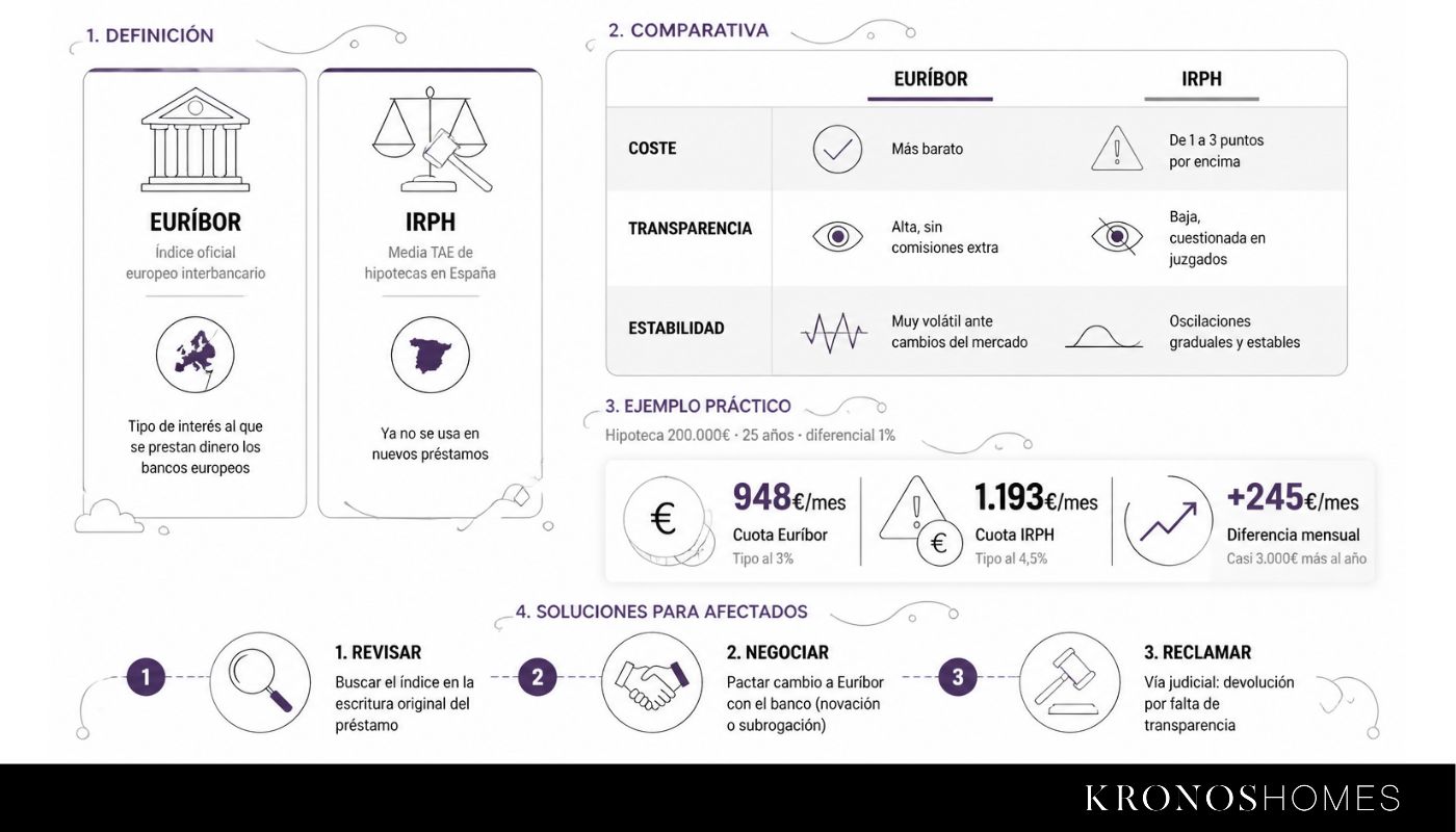 Infografía sobre la diferencia entre el IRPH y el euríbor