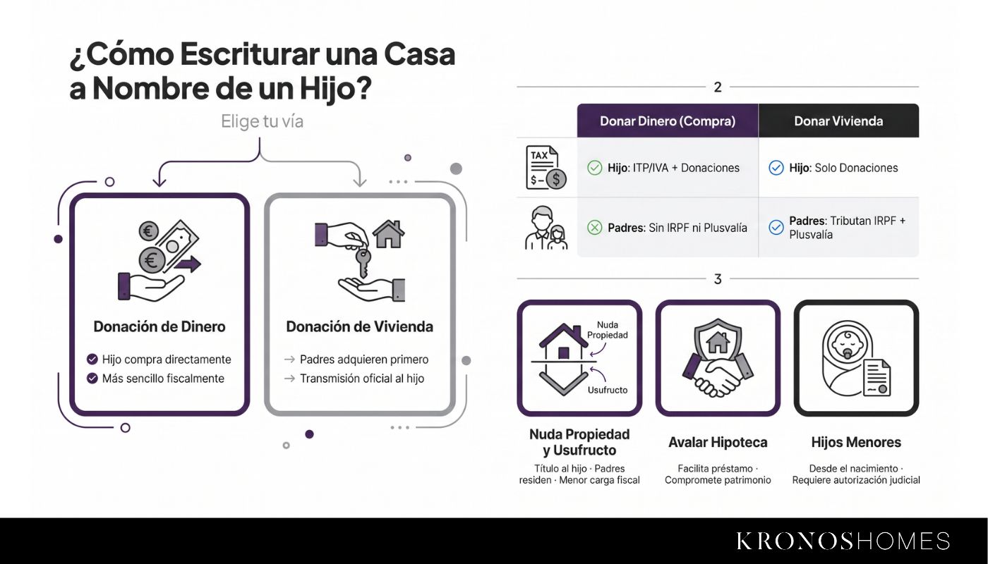Infografía sobre como escriturar una vivienda a nombre de un hijo