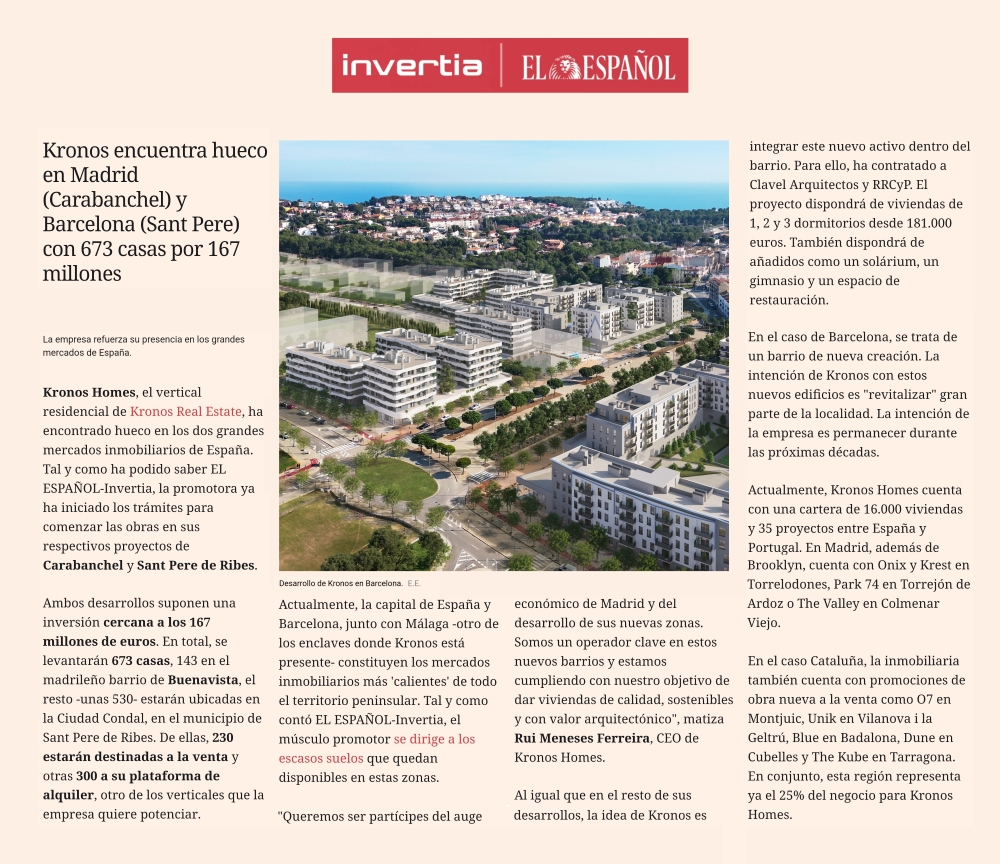 Kronos, creador de barrios en Madrid y Barcelona