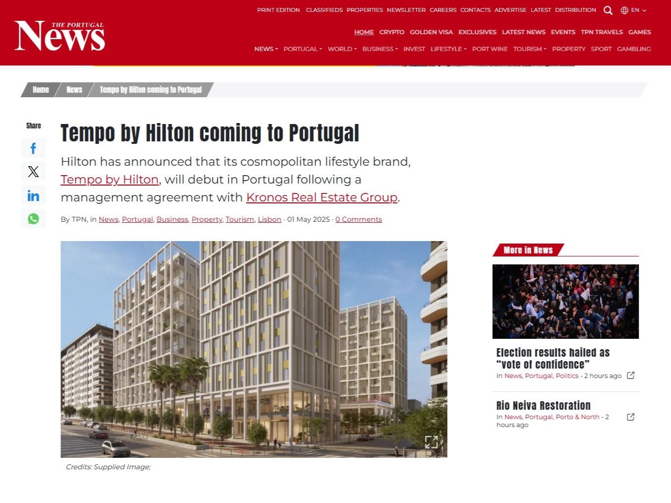 Hilton se une a Kronos en Lisboa